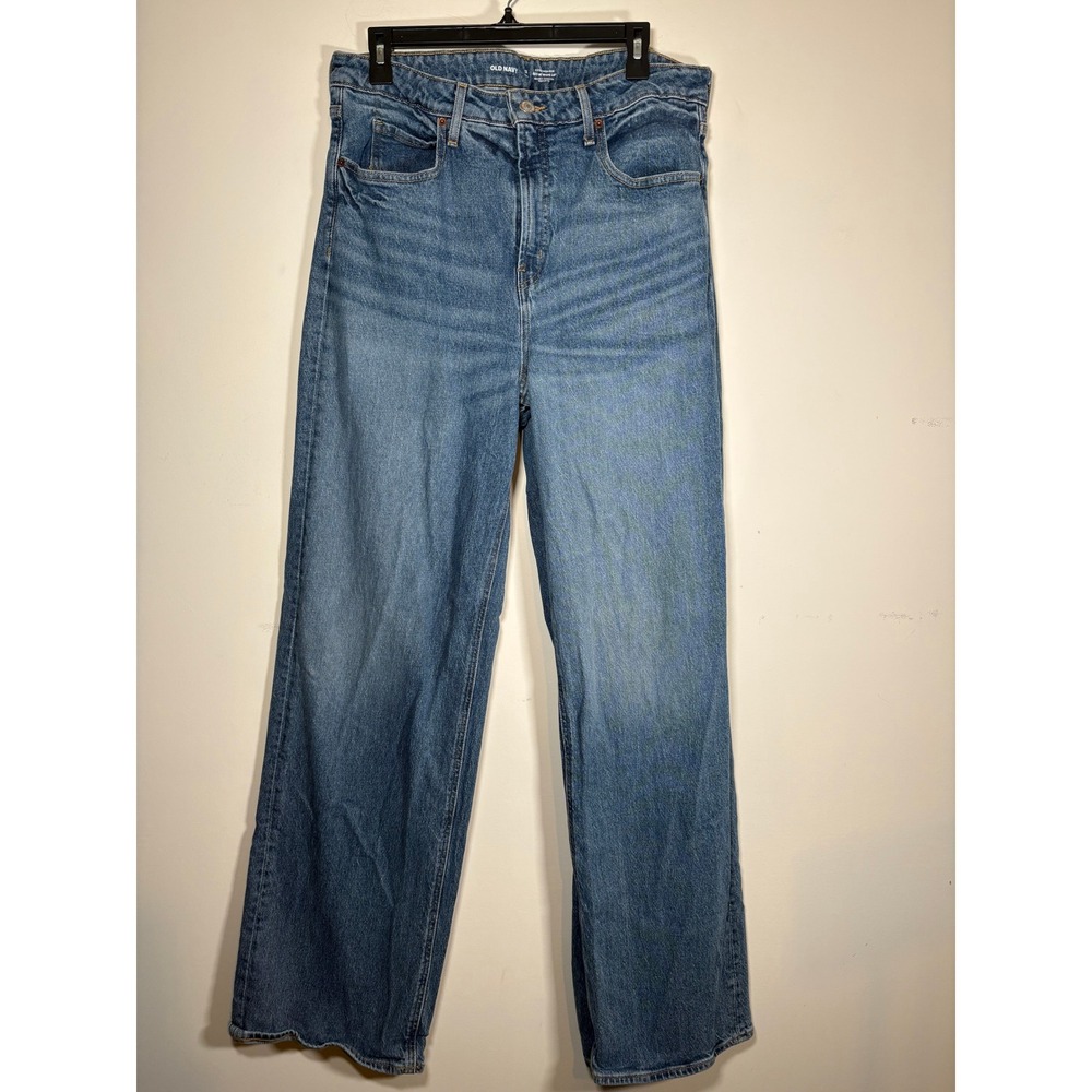 Old Navy Sky-Hi Wide Leg Blue Jeans Extra High-Rise Denim Classic Casual 12 Tall